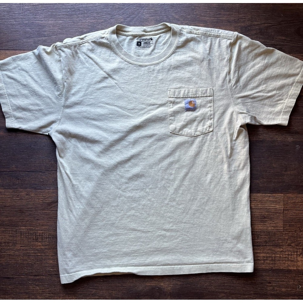 Men's Carhartt T-Shirt Yellow Logo Pocket M Loose Cotton Workwear Streetwear